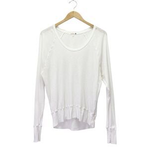 Sundry White Thermal Long Sleeve Top Size 3 (Large) Made in USA Cotton Rib Knit